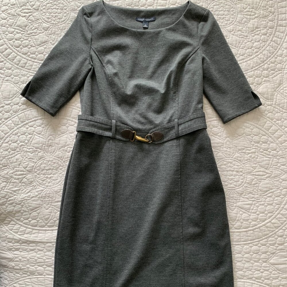 Banana Republic Stretch Ponte Knit Dark GRAY Dress with Buckle Belt | Size 6